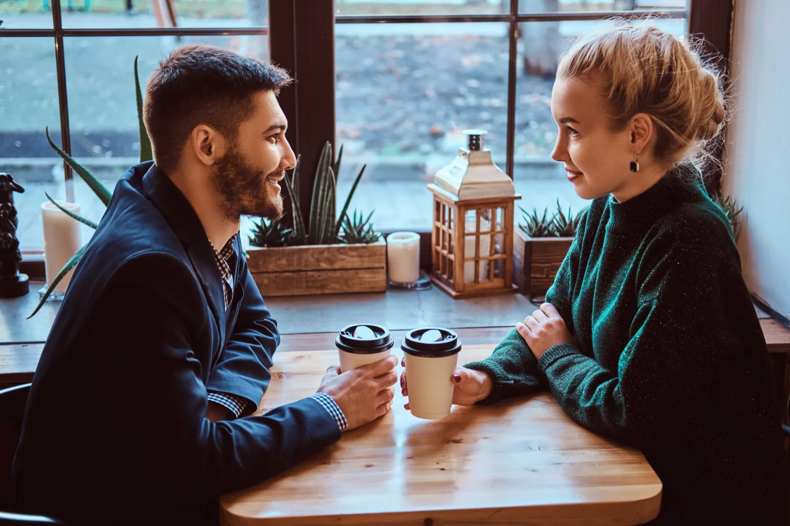 Intimate coffee date atmosphere